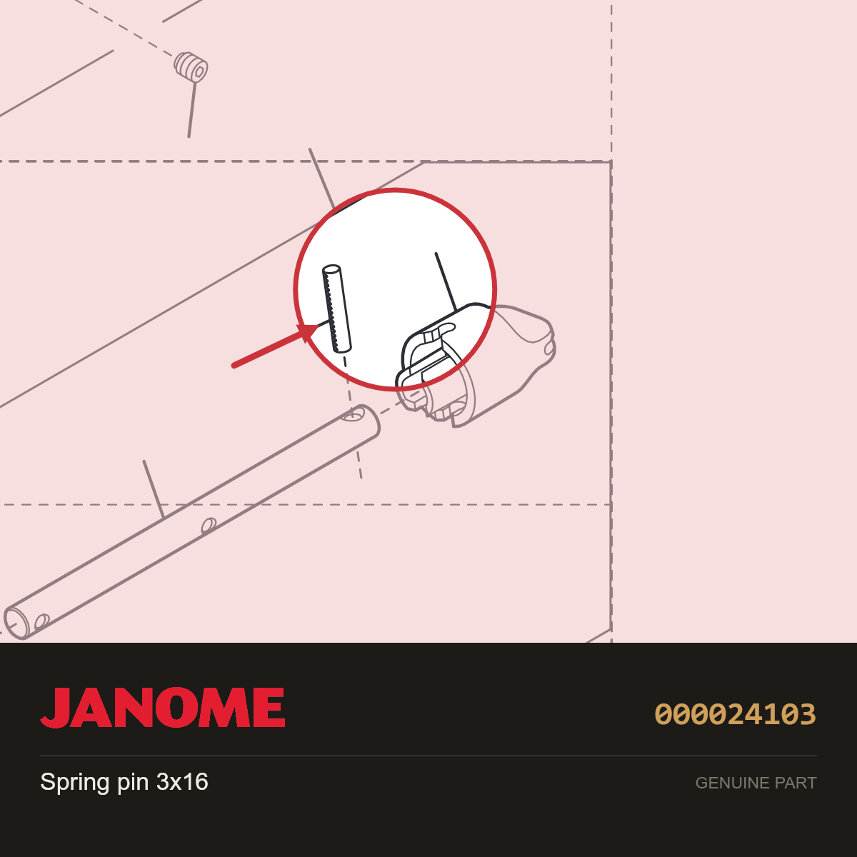 Spring pin 3x16, Janome #000024103 — shown on the Janome parts diagram