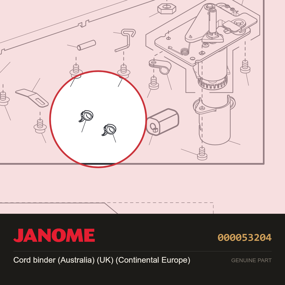 Cord binder, Janome #000053204 — shown on the Janome parts diagram