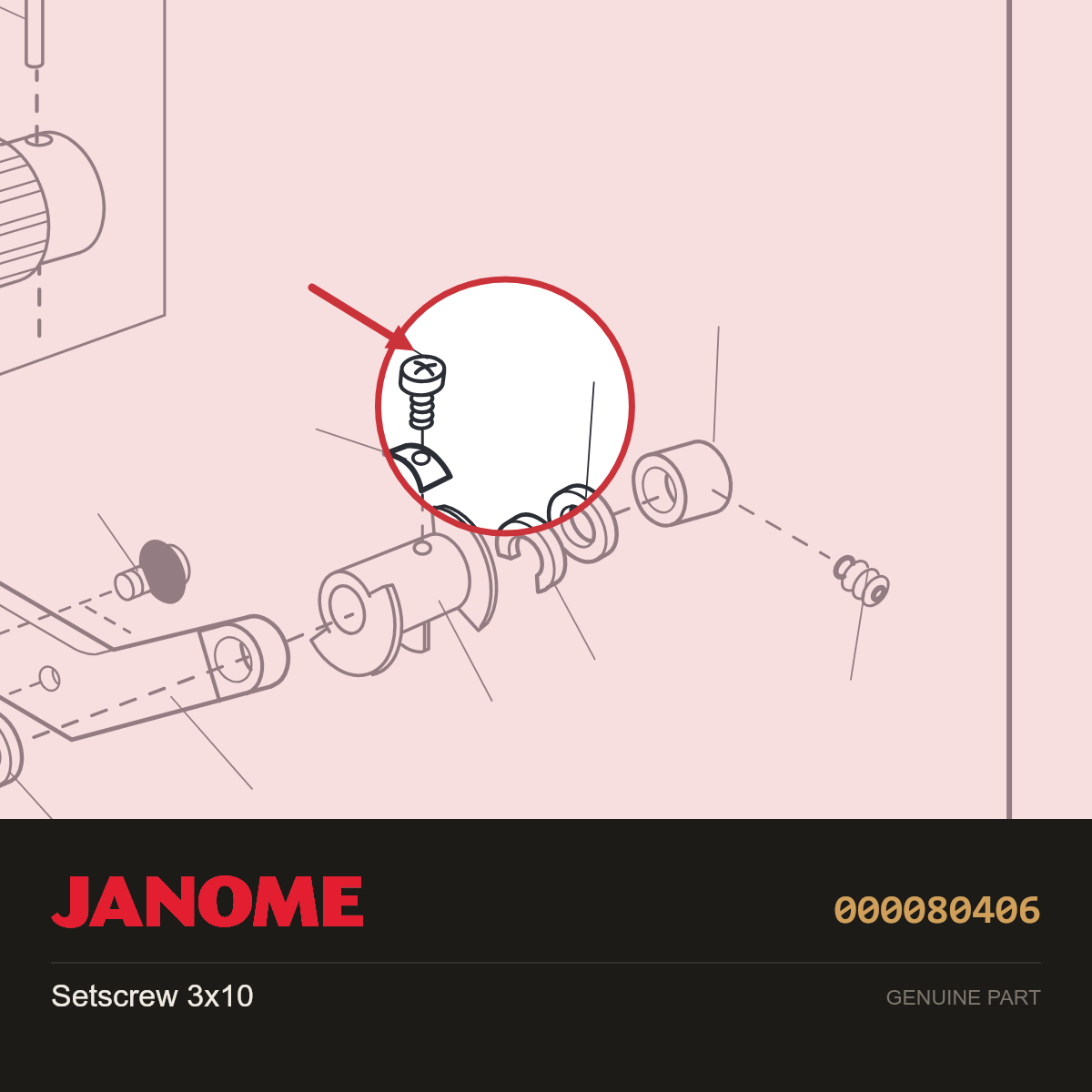 Setscrew 3x10, Janome #000080406 — shown on the Janome parts diagram