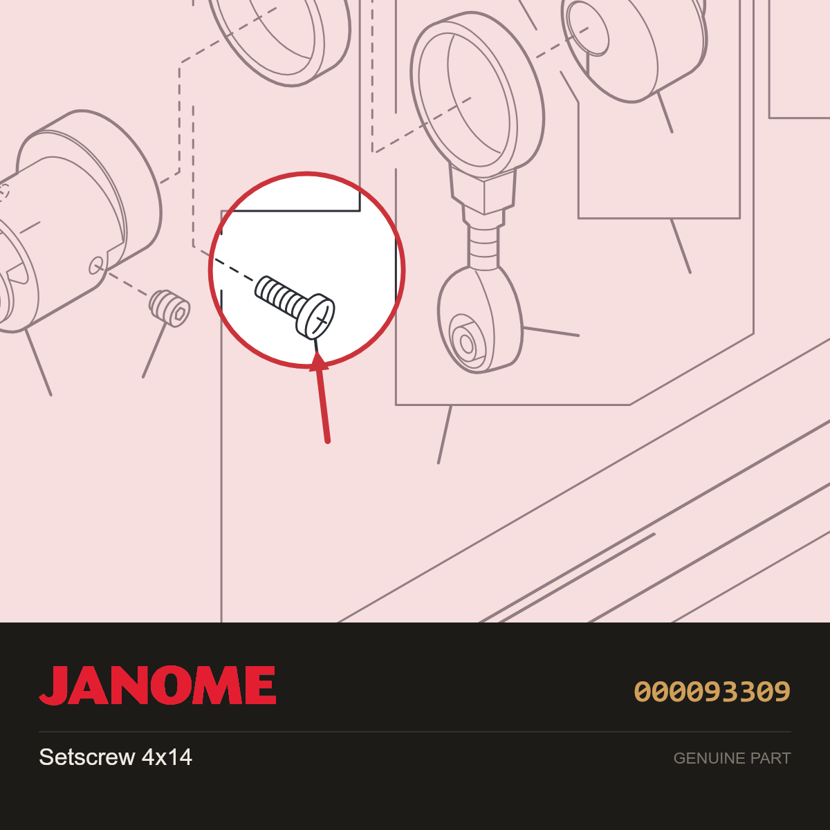 Set screw 4x14, Janome #000093309 — shown on the Janome parts diagram