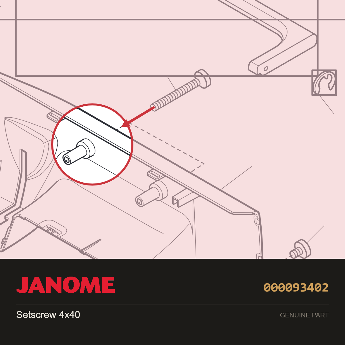 Set screw 4x40, Janome #000093402 — shown on the Janome parts diagram