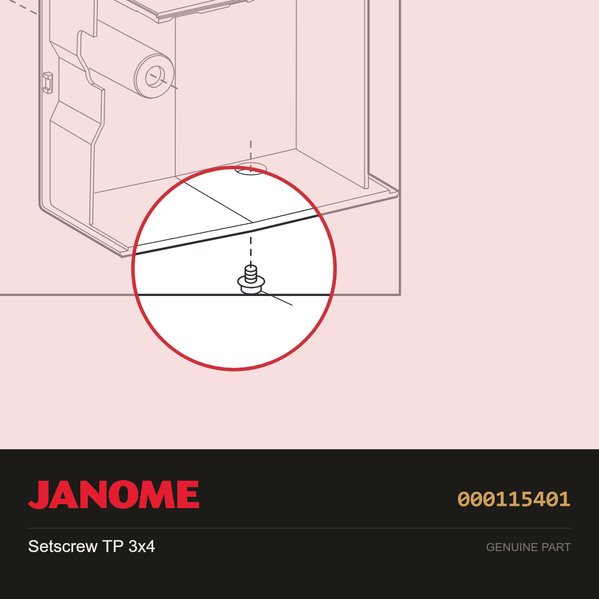 Tapping Set Screw 3mm x 4mm, Janome #000115401 — shown on the Janome parts diagram