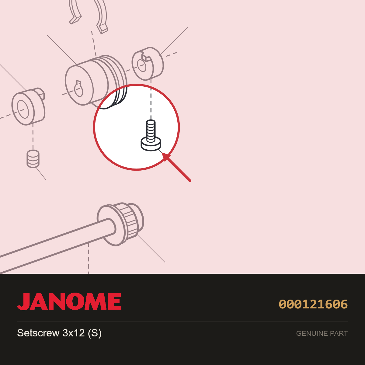 Tapping screw 3x12S, Janome #000121606 — shown on the Janome parts diagram