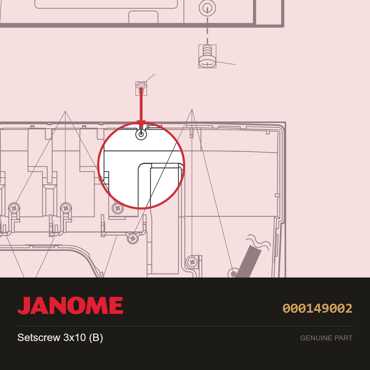Setscrew 3x10, Janome #000149002 — shown on the Janome parts diagram