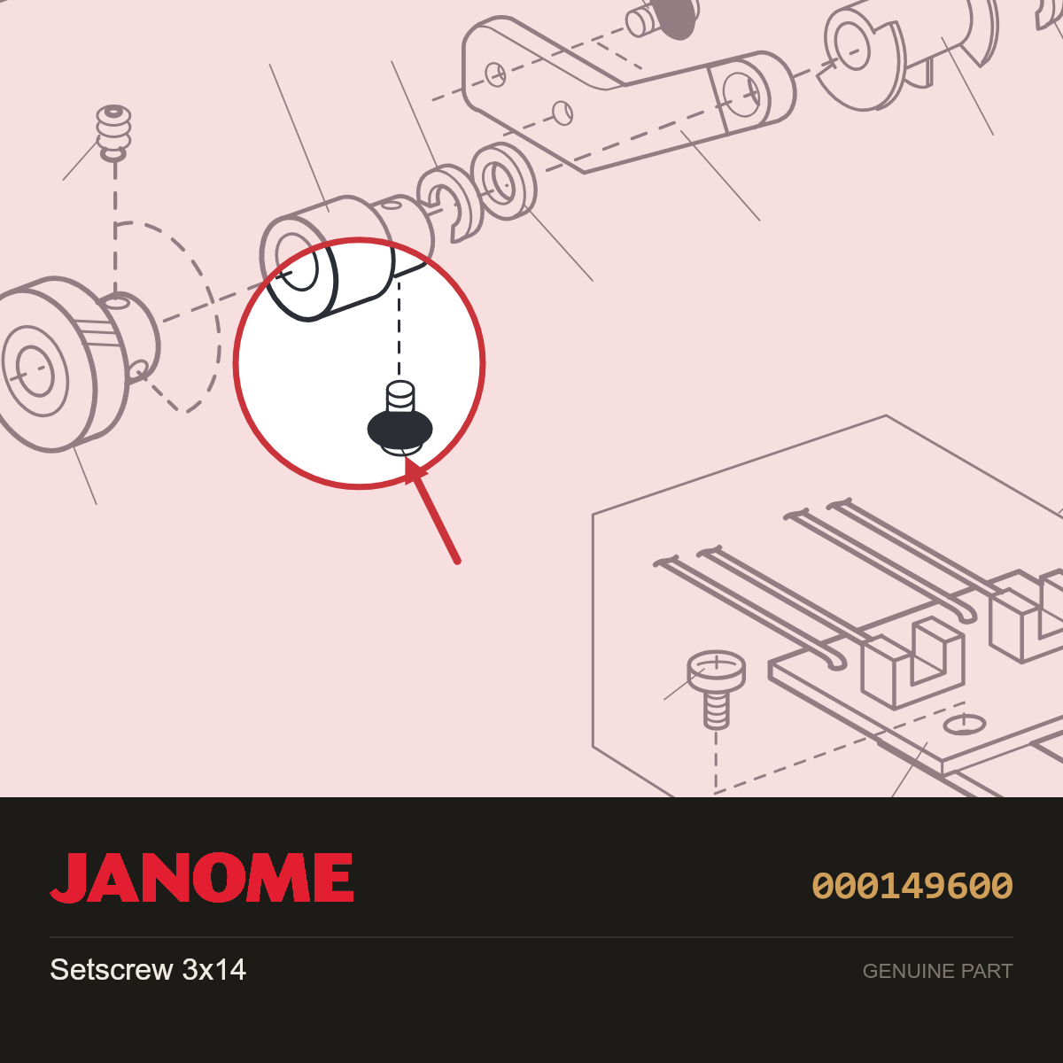 Setscrew 3x14, Janome #000149600 — shown on the Janome parts diagram
