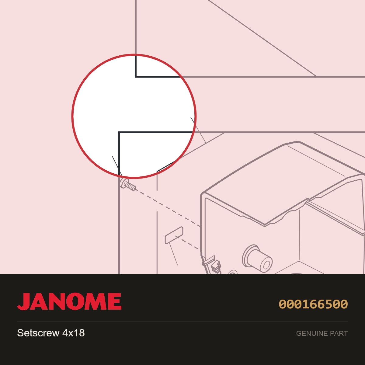 Setscrew 4x18, Janome #000166500 — shown on the Janome parts diagram