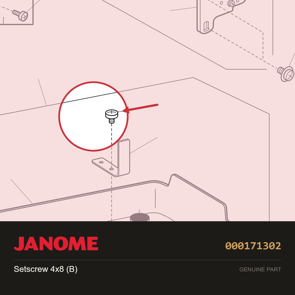 +BIND TAPPING SCREW 4X8 (B), Janome #000171302 — shown on the Janome parts diagram
