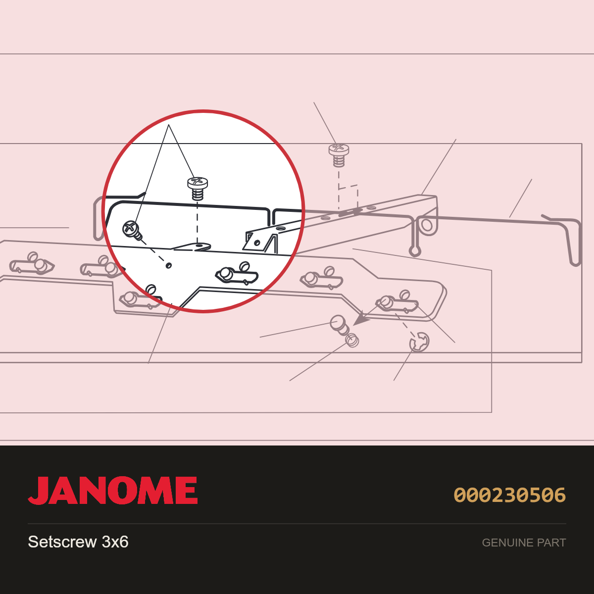 Setscrew 3x6, Janome #000230506 — shown on the Janome parts diagram