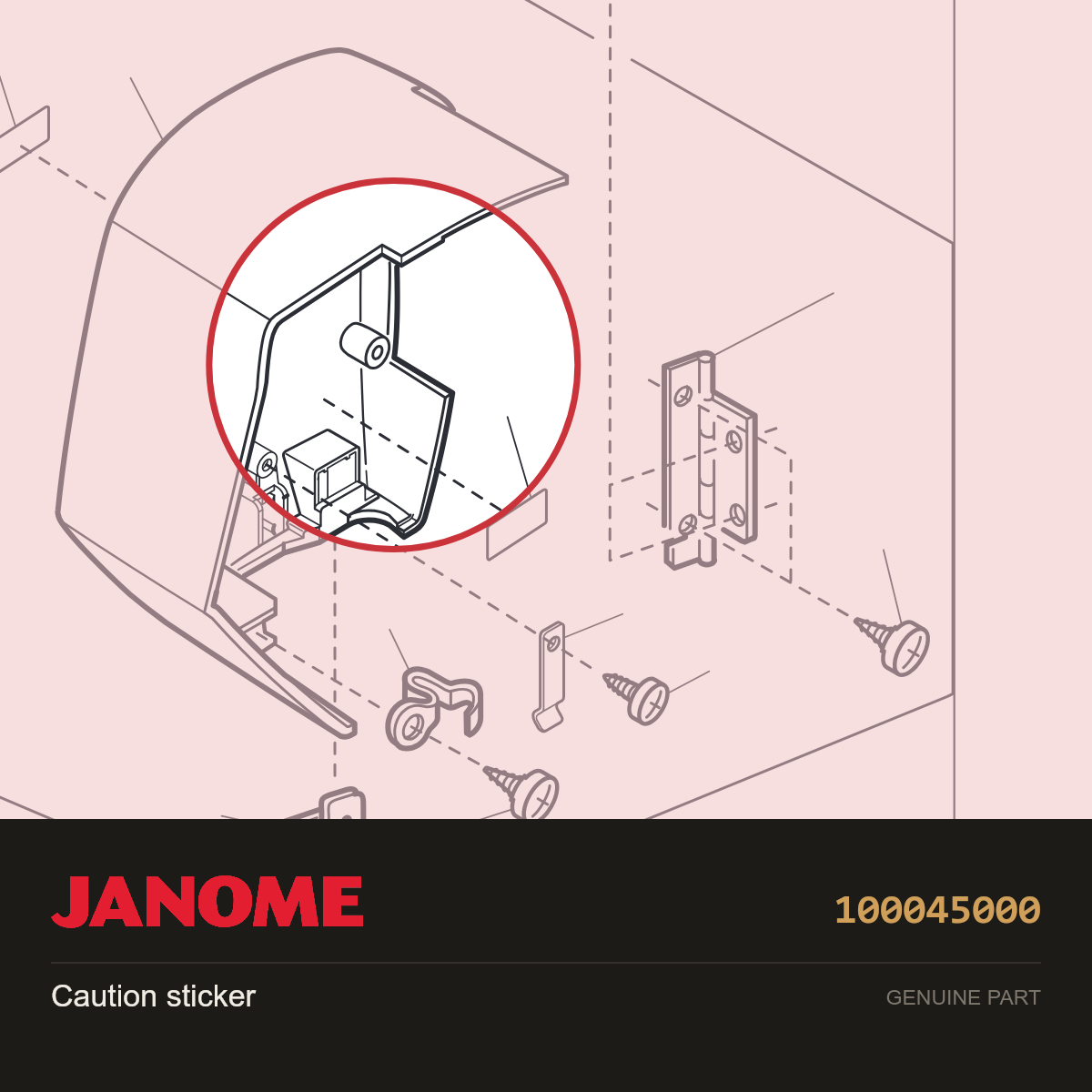 Caution sticker (U.S.A.) (Can), Janome #100045000 — shown on the Janome parts diagram