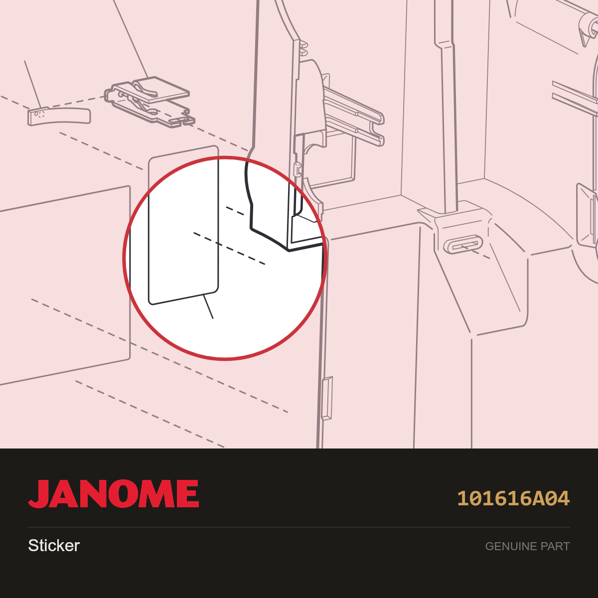 Sticker, Janome #101616A04 — shown on the Janome parts diagram