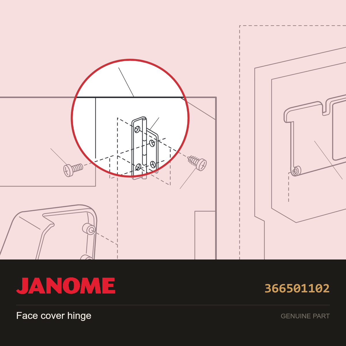 Face Plate Hinge, Janome #366501102 — shown on the Janome parts diagram