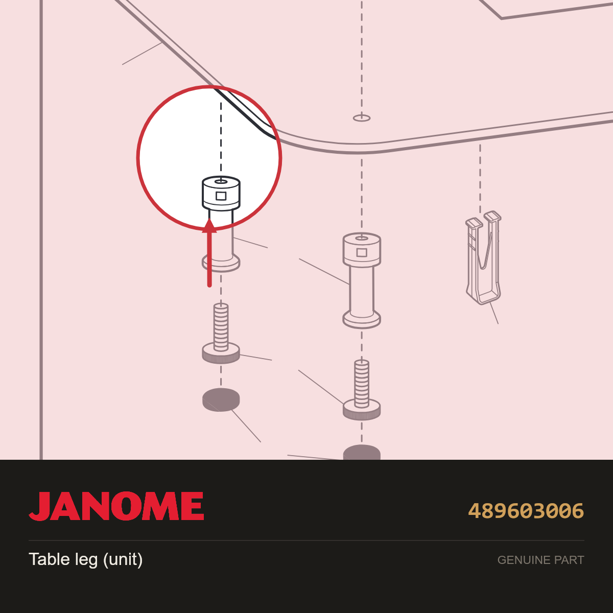 Extra wide table leg (unit), Janome #489603006 — shown on the Janome parts diagram