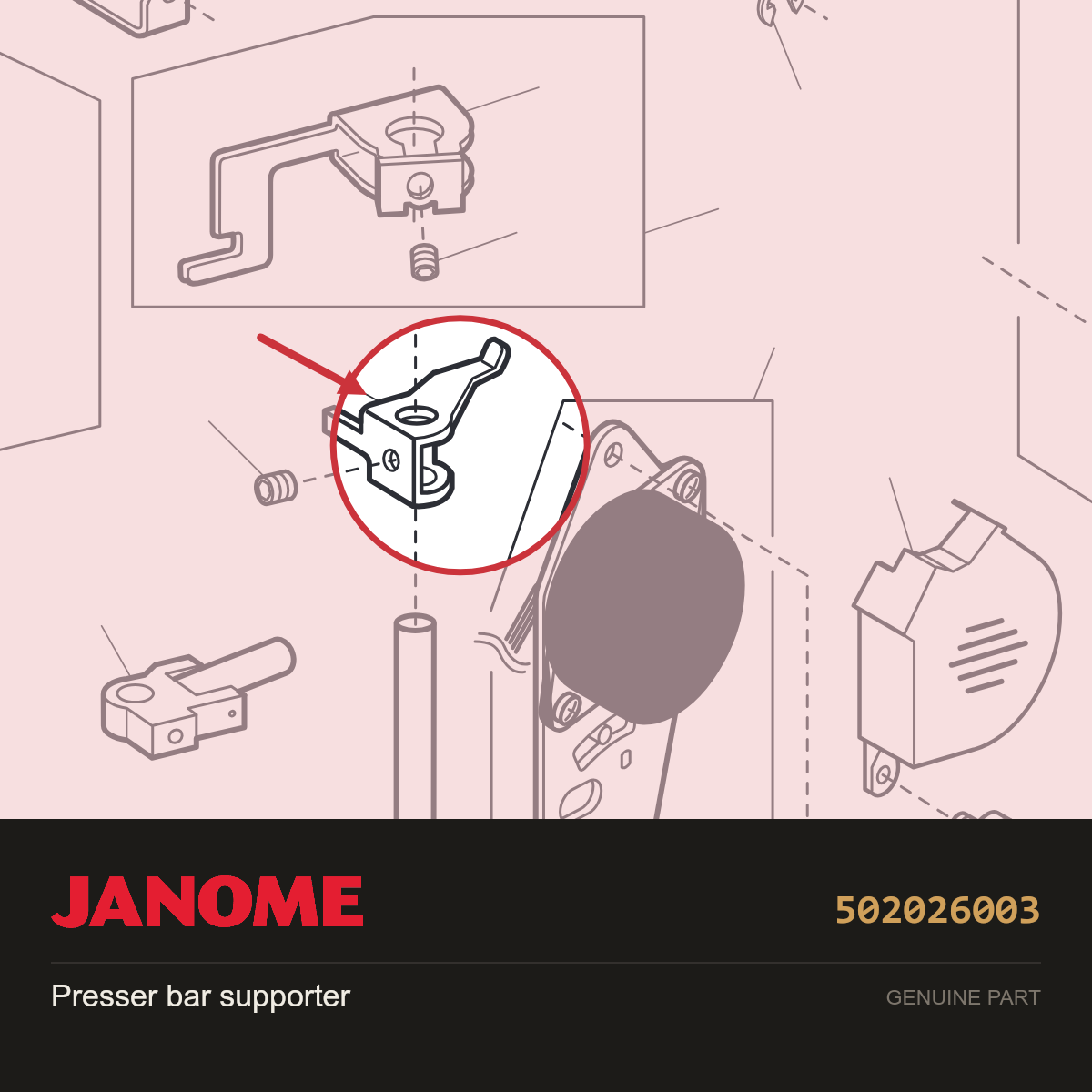 PRESSER BAR SUPPORTER, Janome #502026003 — shown on the Janome parts diagram