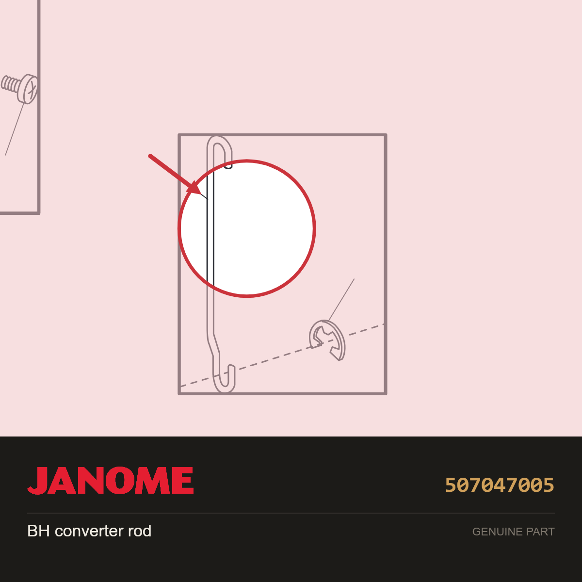 Buttonhole Selecting Rod, Janome #507047005 — shown on the Janome parts diagram