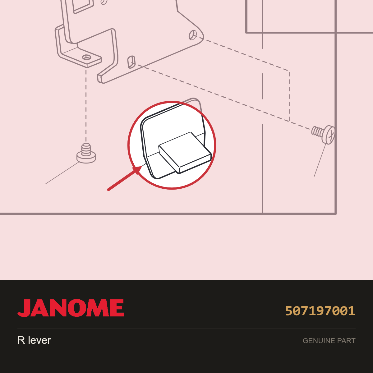 R lever, Janome #507197001 — shown on the Janome parts diagram
