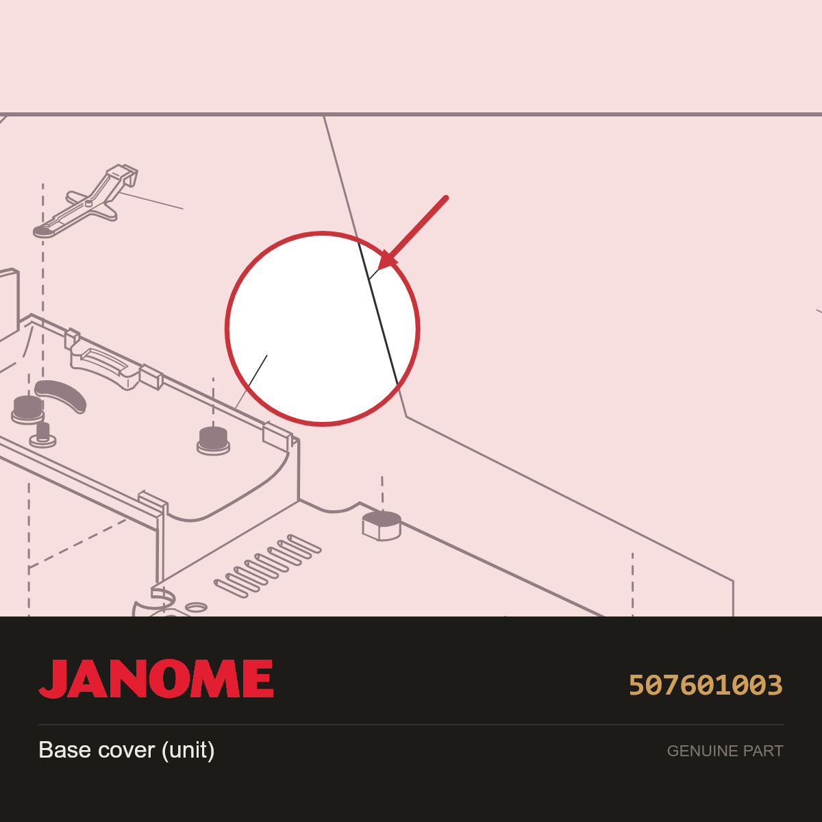 Base Cover Unit, Janome #507601003 — shown on the Janome parts diagram