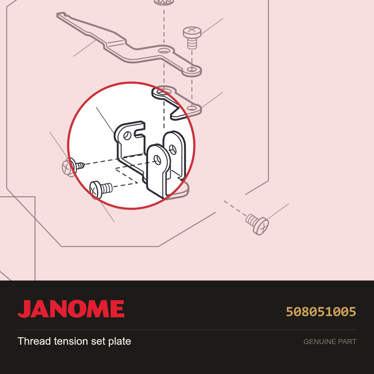 Thread tension set plate, Janome #508051005 — shown on the Janome parts diagram