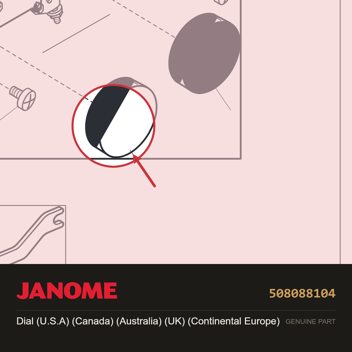 Pattern selector dial, Janome #508088104 — shown on the Janome parts diagram