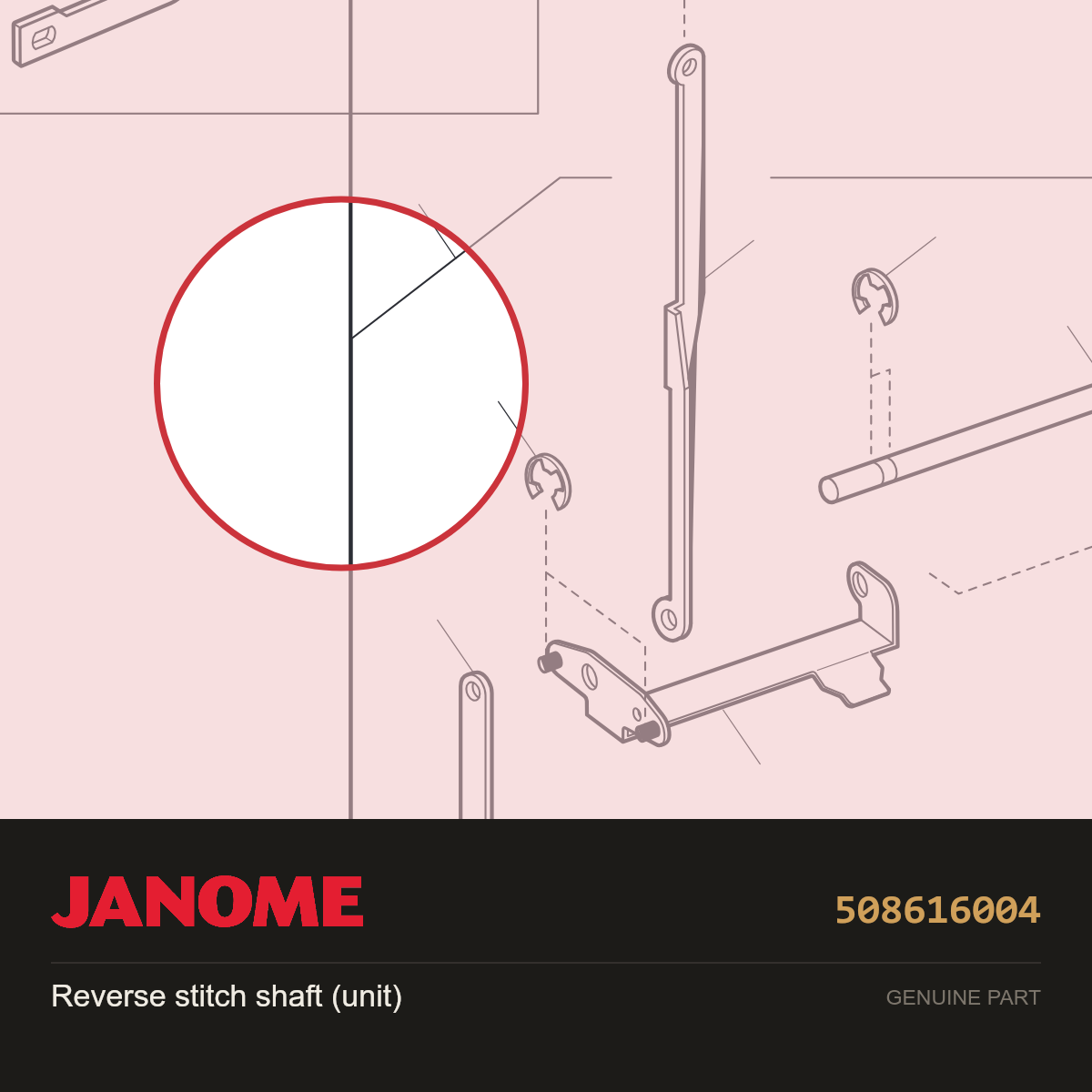 Reverse stitch shaft (unit), Janome #508616004 — shown on the Janome parts diagram