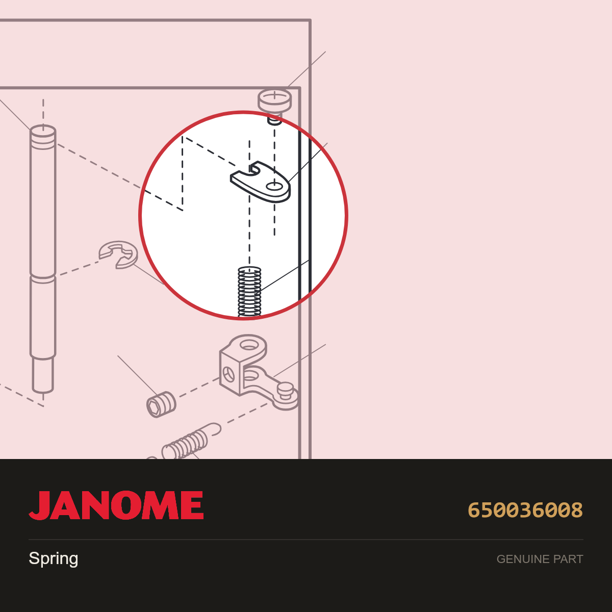 Supporter Shaft Spring, Janome #650036008 — shown on the Janome parts diagram