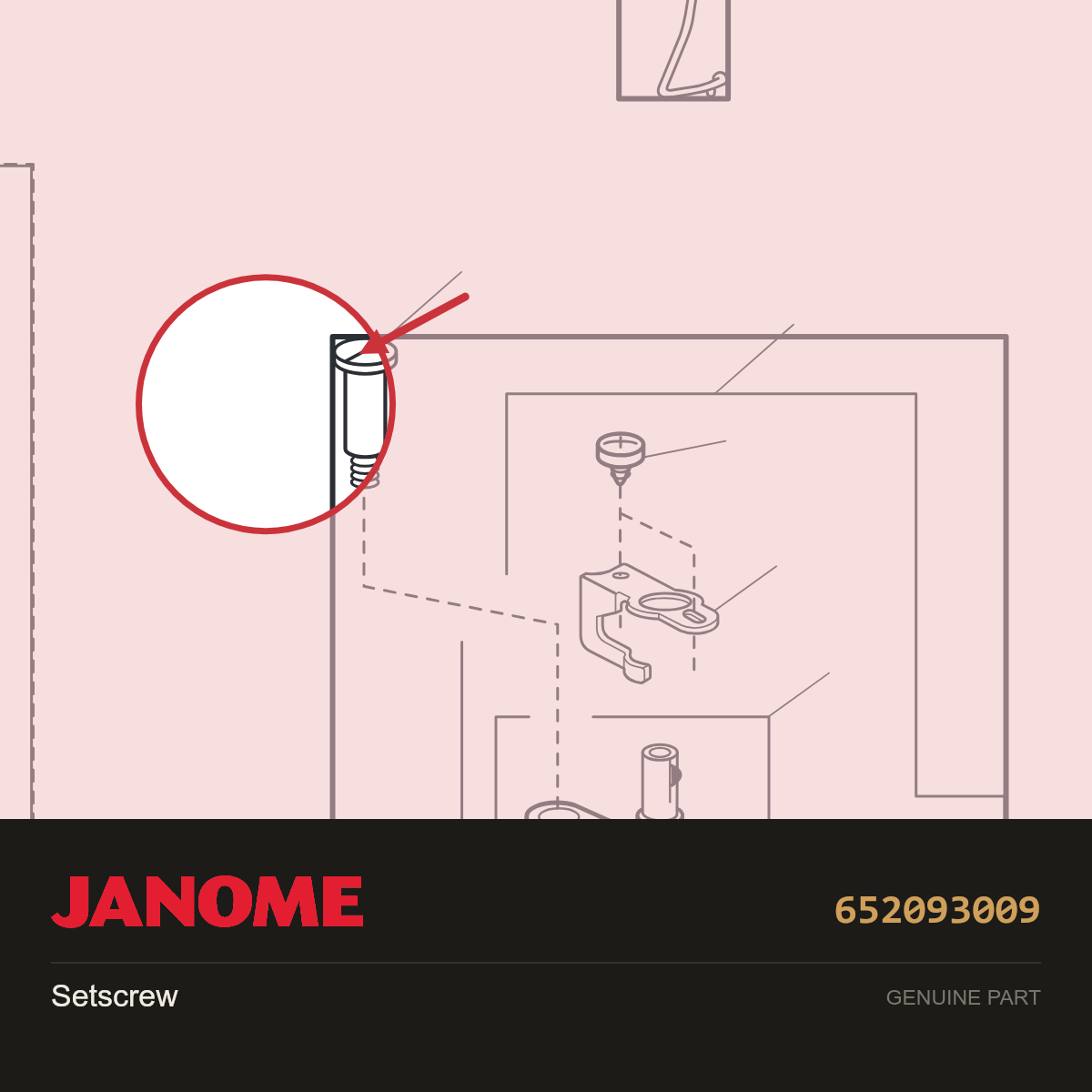 Hinge Screw, Janome #652093009 — shown on the Janome parts diagram
