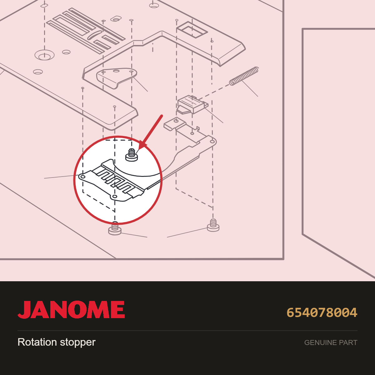 Bobbin Holder Set Plate, Janome #654078004 — shown on the Janome parts diagram