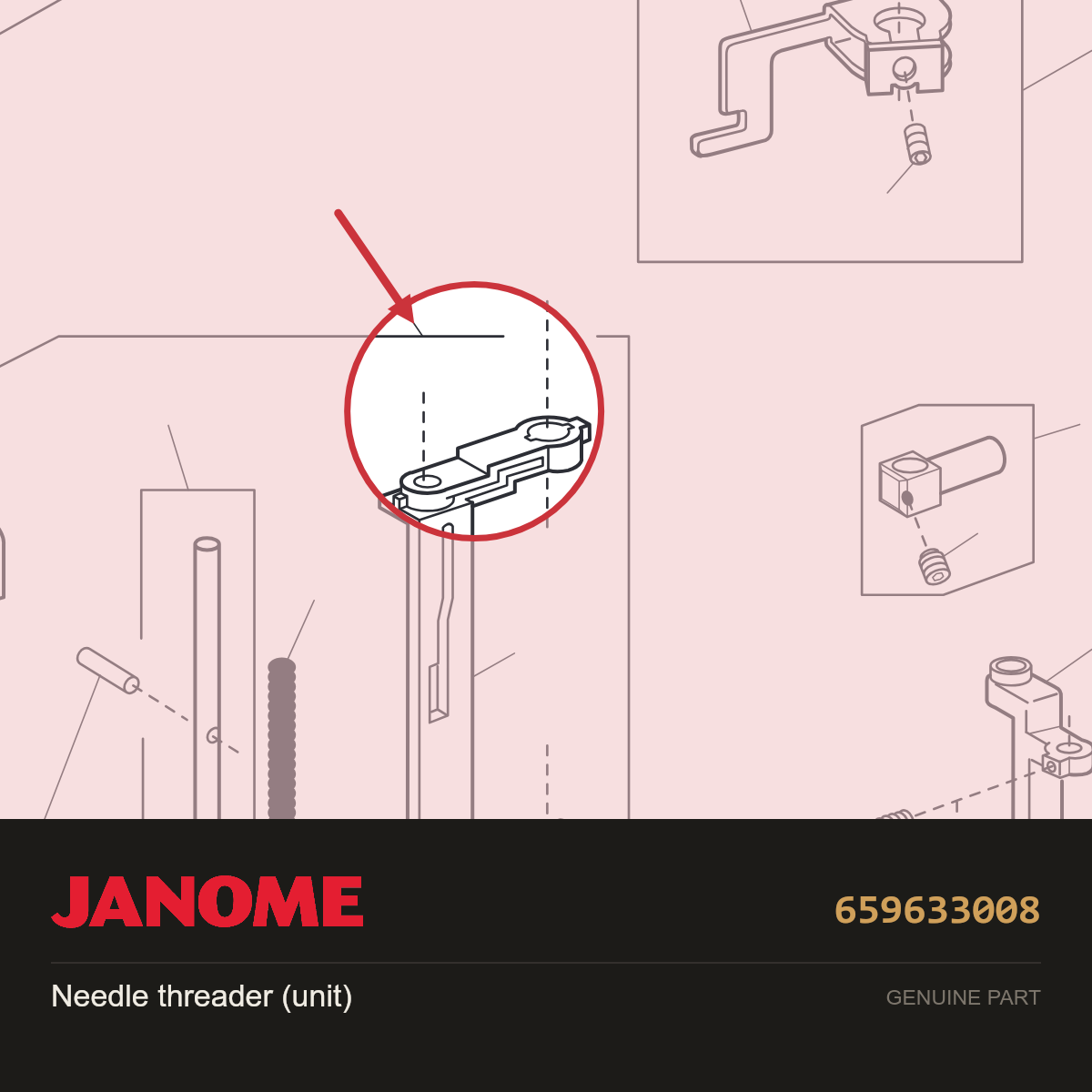Needle threader (unit), Janome #659633008 — shown on the Janome parts diagram
