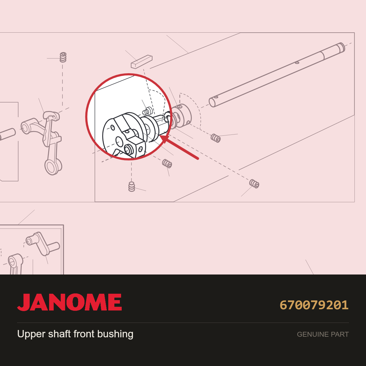 Upper shaft front bushing, Janome #670079201 — shown on the Janome parts diagram