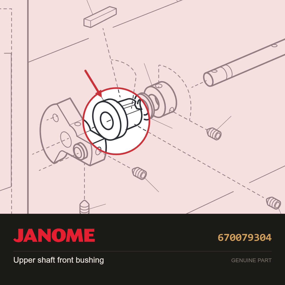 Upper shaft front bushing, Janome #670079304 — shown on the Janome parts diagram