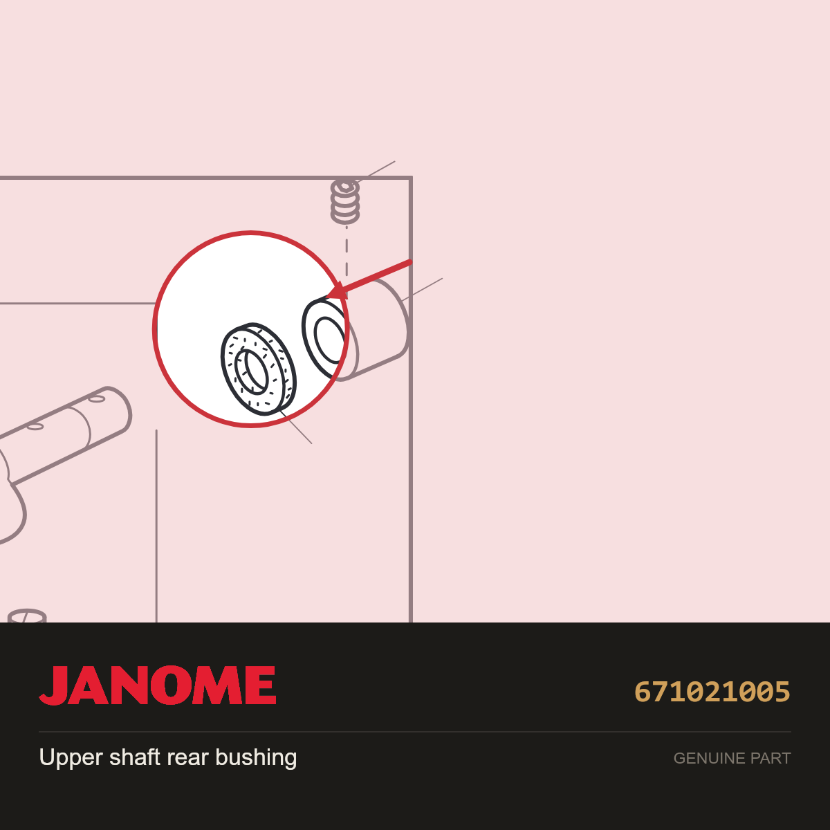 Upper shaft rear bushing, Janome #671021005 — shown on the Janome parts diagram