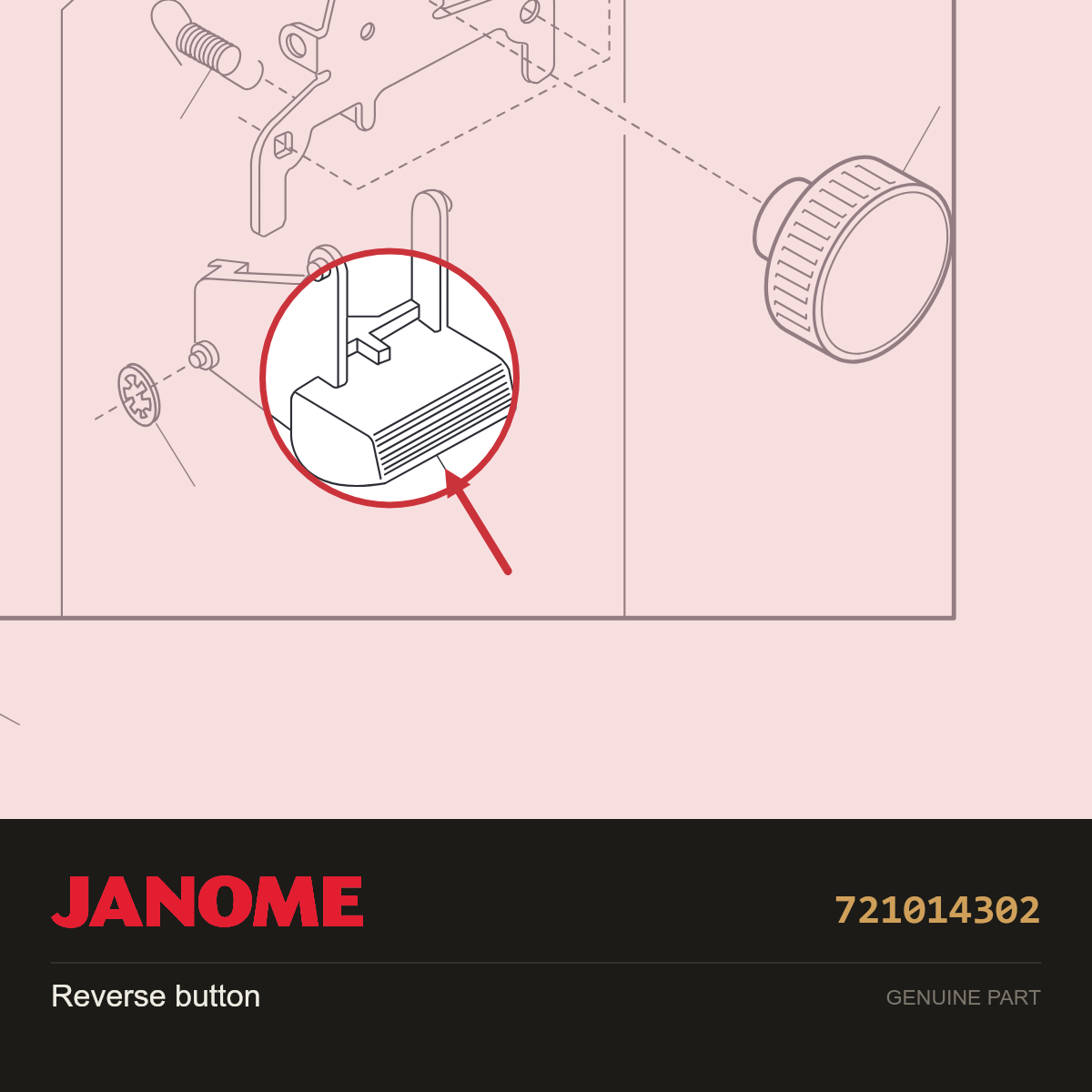 Reverse button, Janome #721014302 — shown on the Janome parts diagram