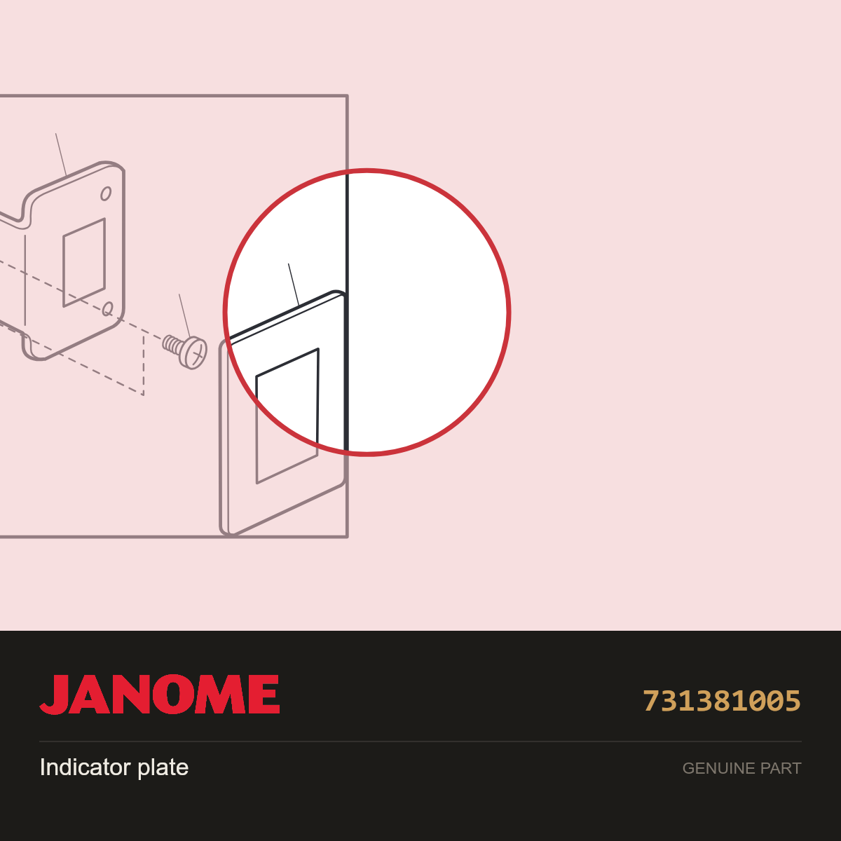 Indicator plate, Janome #731381005 — shown on the Janome parts diagram