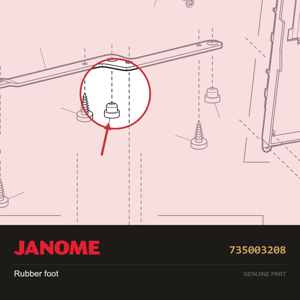 Rubber foot, Janome #735003208 — shown on the Janome parts diagram