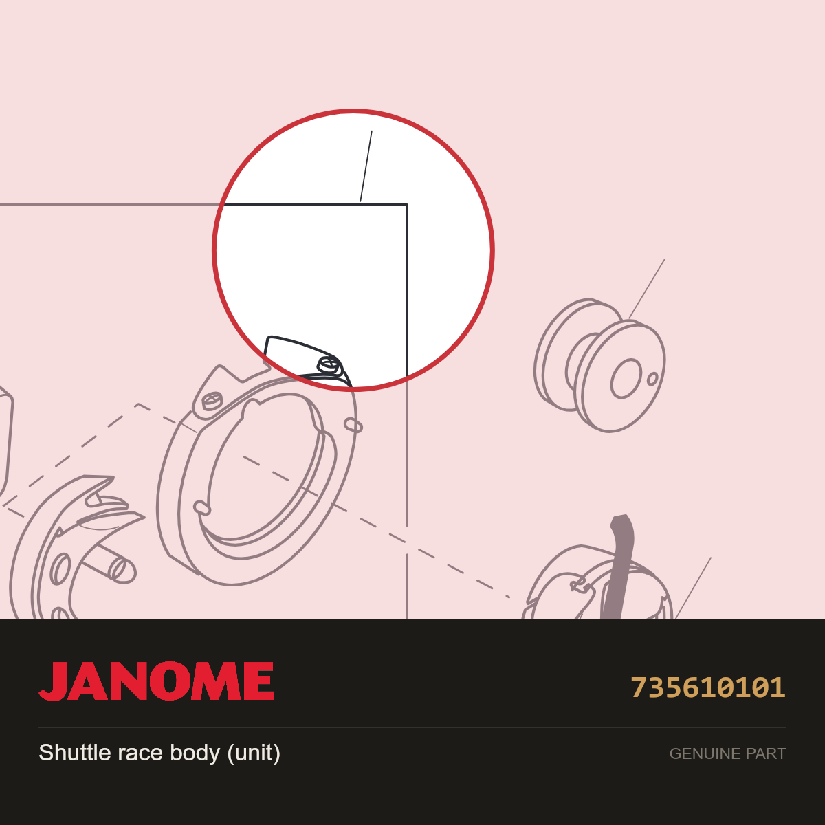Shuttle Race Body Unit, Janome #735610101 — shown on the Janome parts diagram