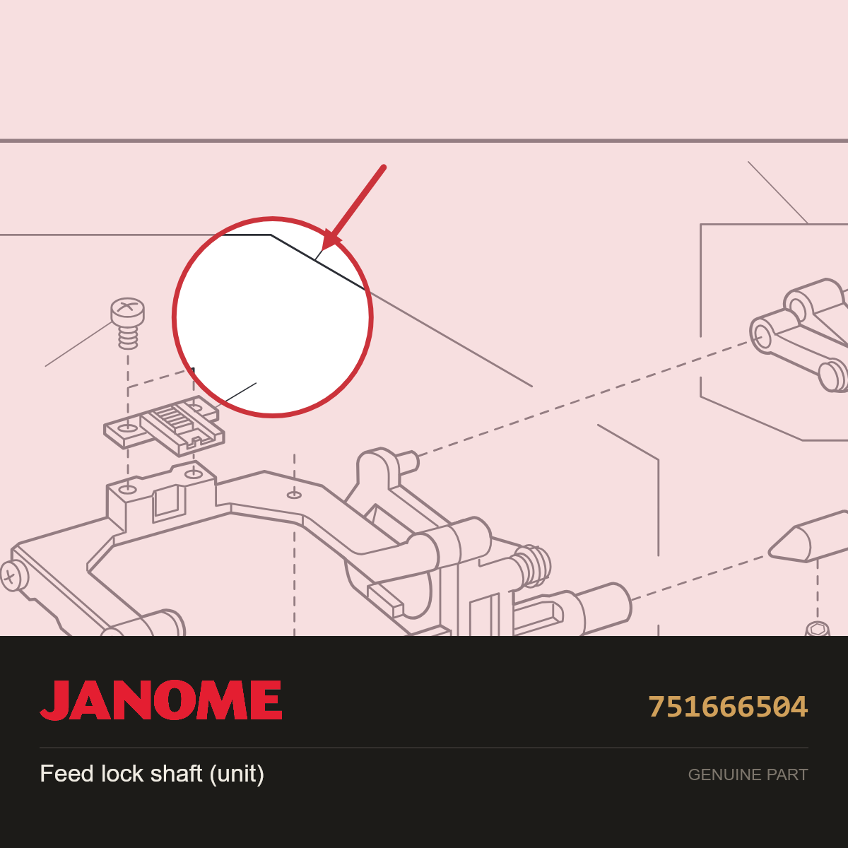 Feed rock shaft (unit), Janome #751666504 — shown on the Janome parts diagram