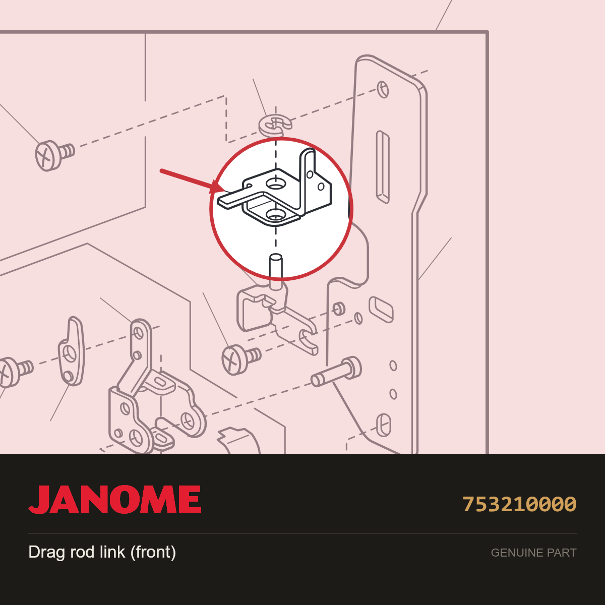 Drag rod link (front), Janome #753210000 — shown on the Janome parts diagram