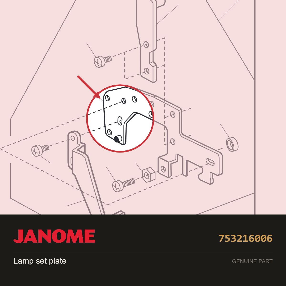 Lamp set plate, Janome #753216006 — shown on the Janome parts diagram