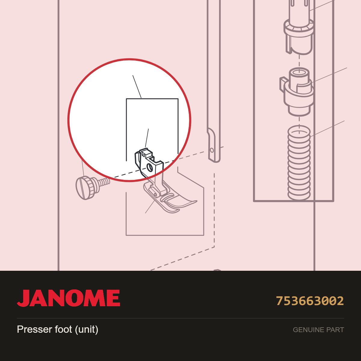 Presser foot (unit), Janome #753663002 — shown on the Janome parts diagram