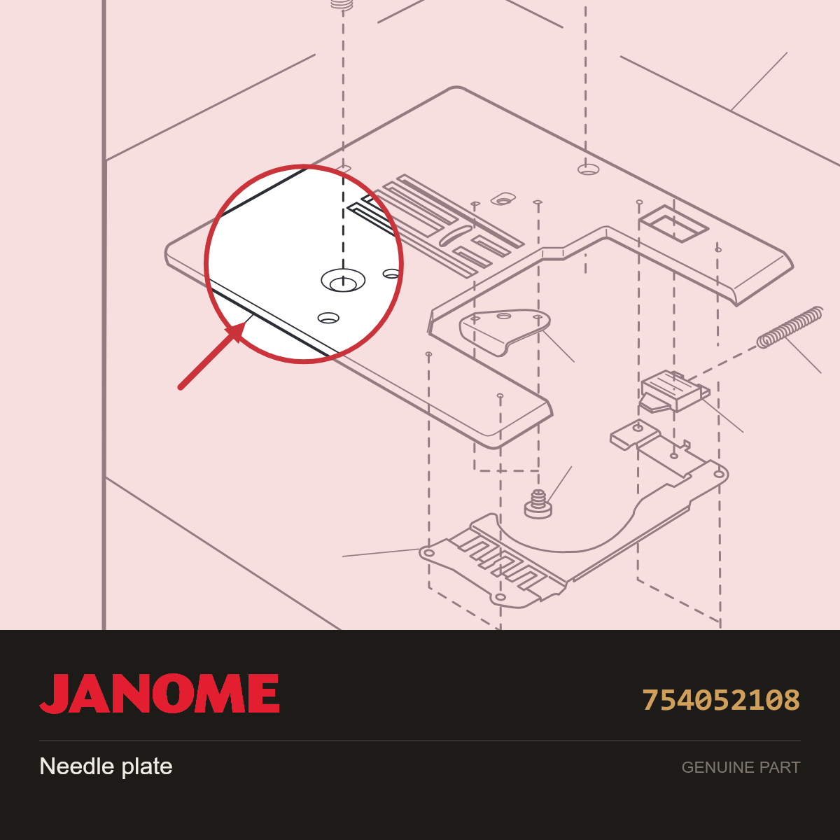 Needle plate, Janome #754052108 — shown on the Janome parts diagram
