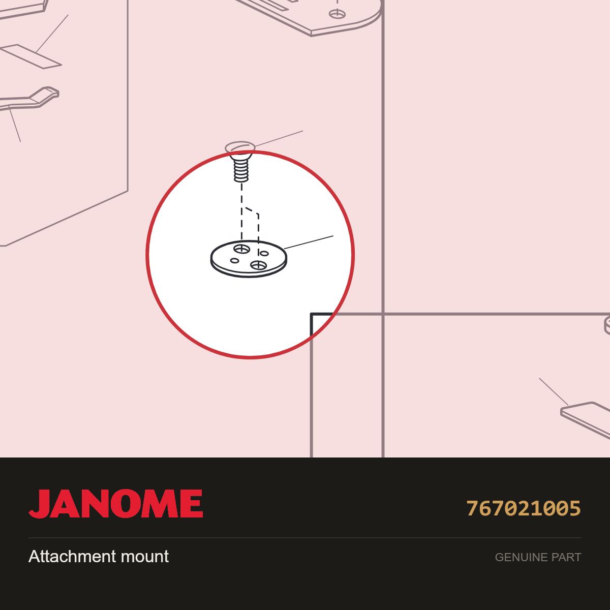 Attachment Mount, Janome #767021005 — shown on the Janome parts diagram
