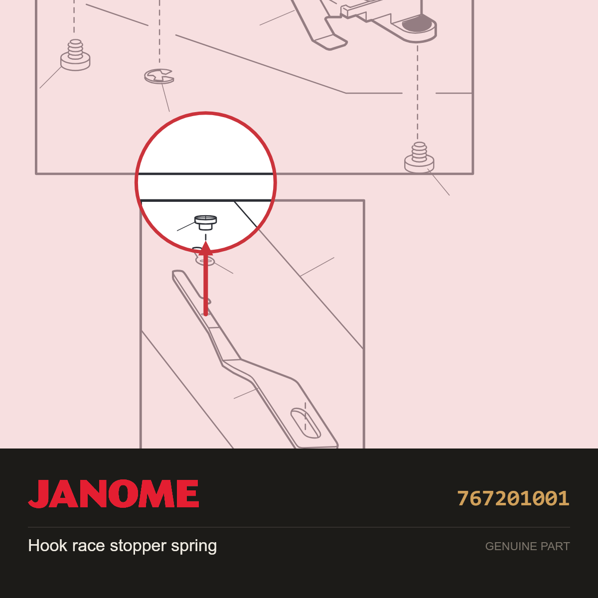 Hook Race Stopper Spring, Janome #767201001 — shown on the Janome parts diagram