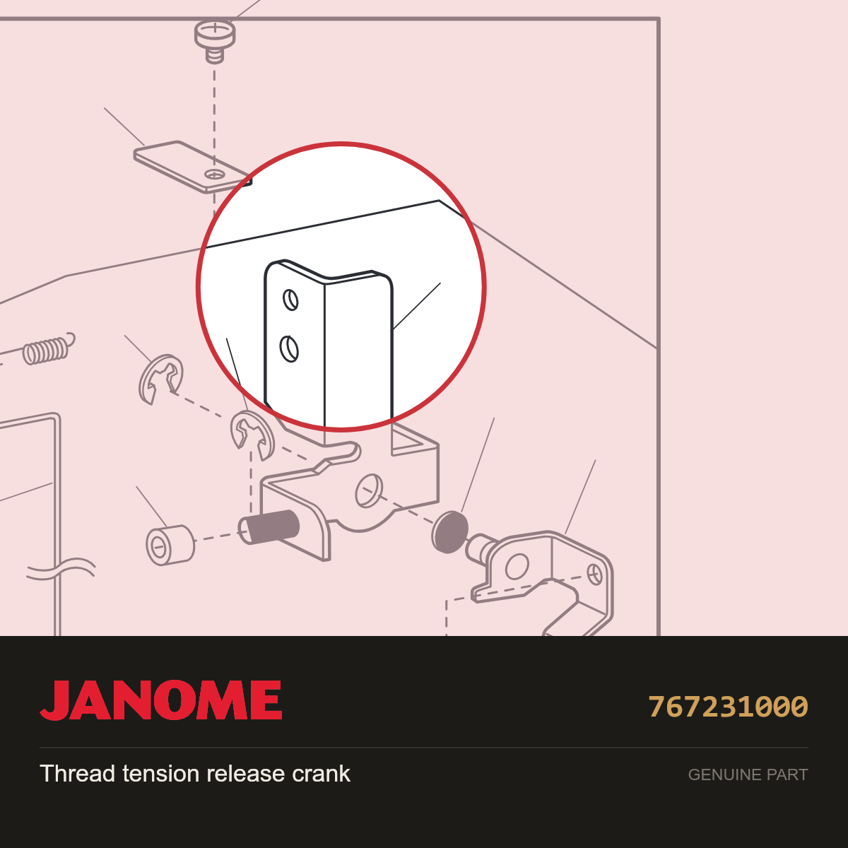 Thread tension release crank, Janome #767231000 — shown on the Janome parts diagram