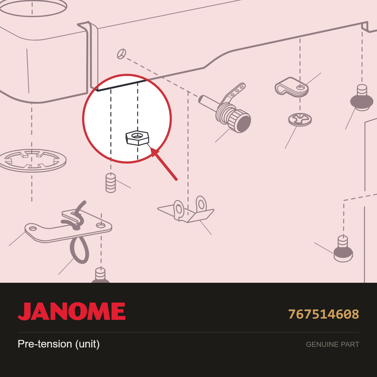 Pre-tension (unit), Janome #767514608 — shown on the Janome parts diagram