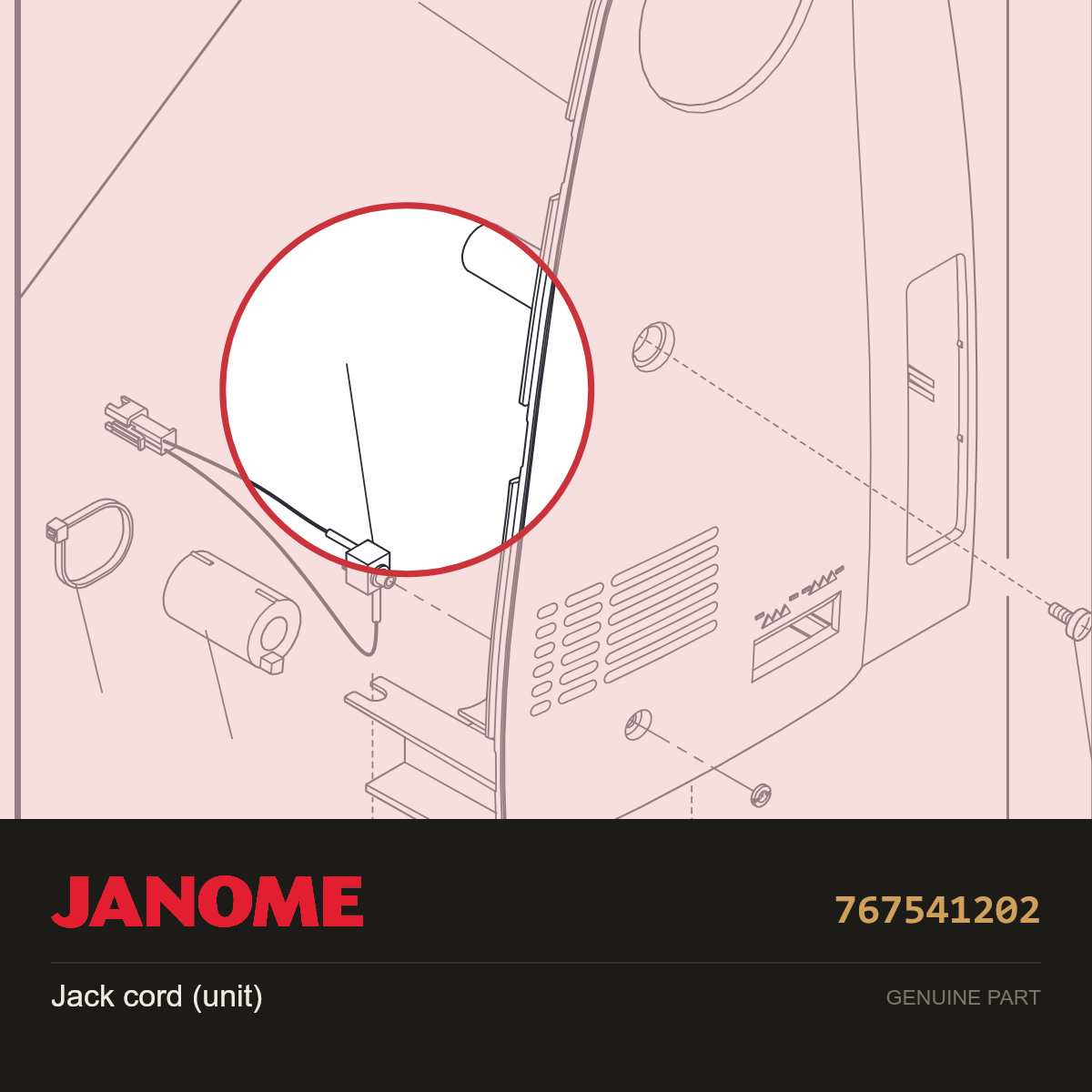 Jack cord (unit) (JA, JEBV), Janome #767541202 — shown on the Janome parts diagram