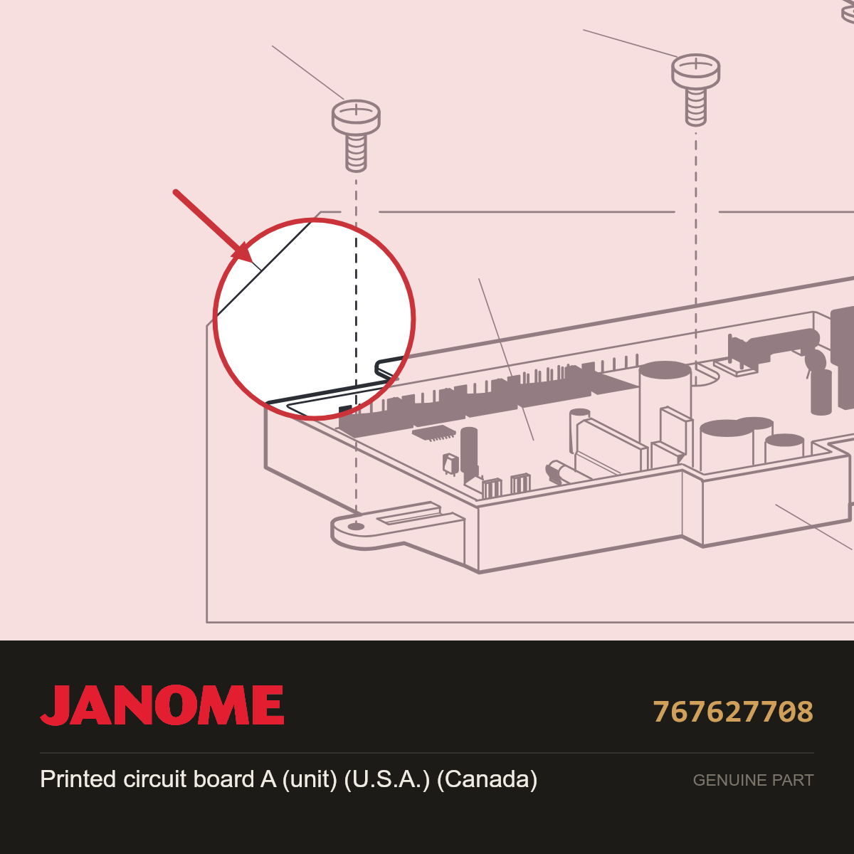 CIRCUIT BOARD A UNIT, Janome #767627708 — shown on the Janome parts diagram