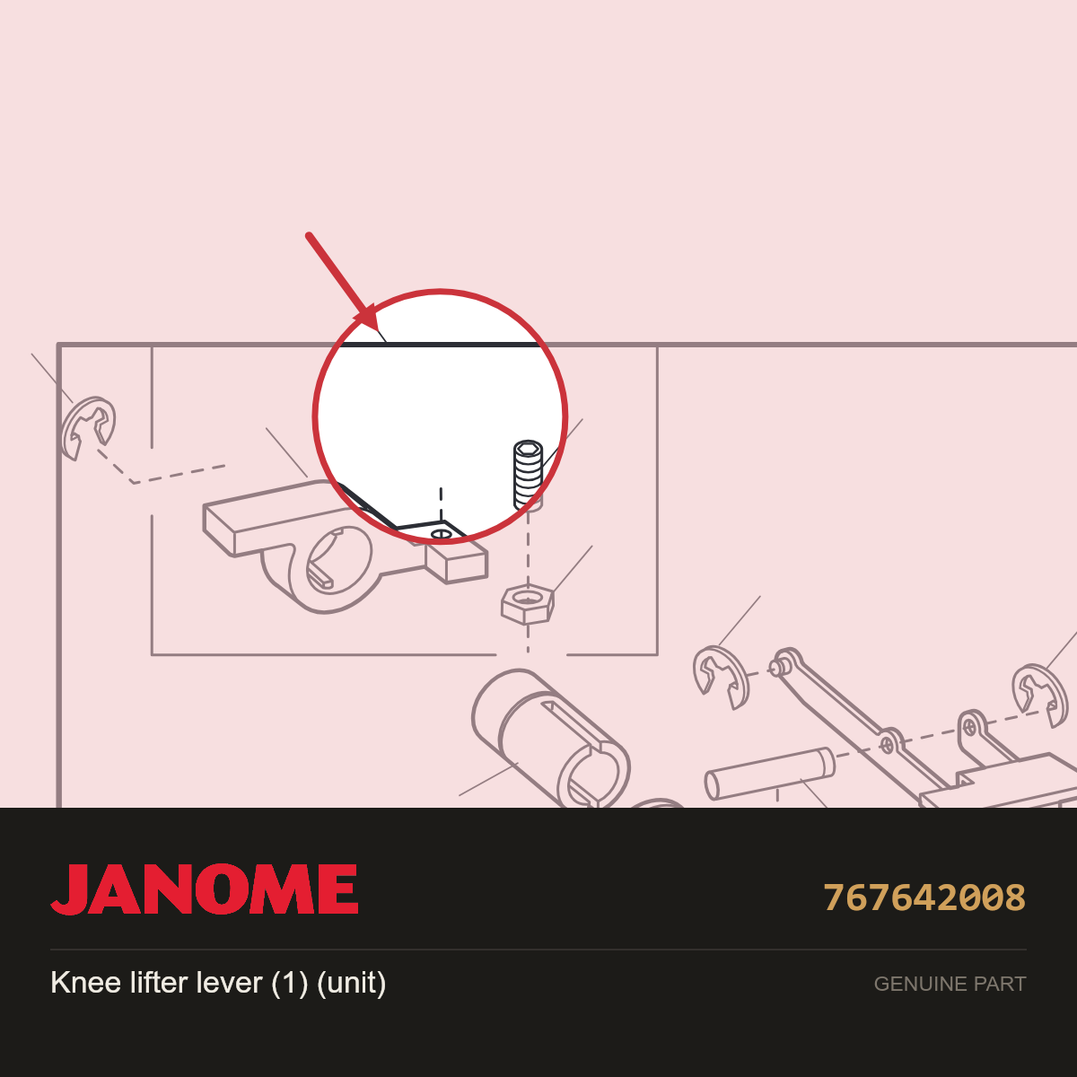 Knee Lifter Unit, Janome #767642008 — shown on the Janome parts diagram