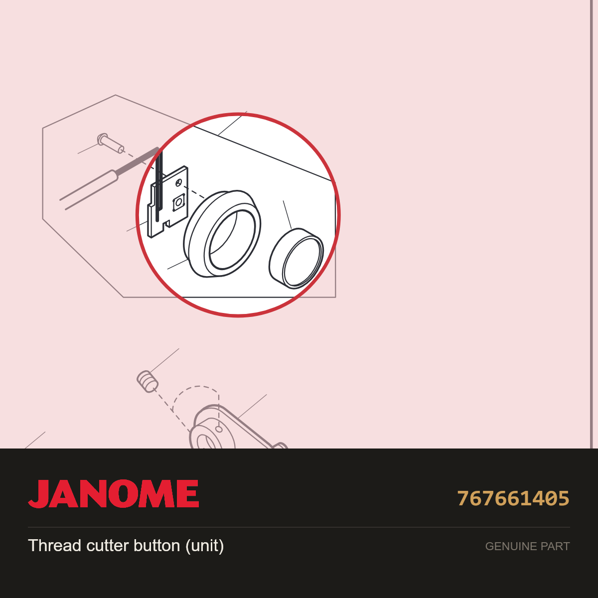 Thread cutter button (unit), Janome #767661405 — shown on the Janome parts diagram