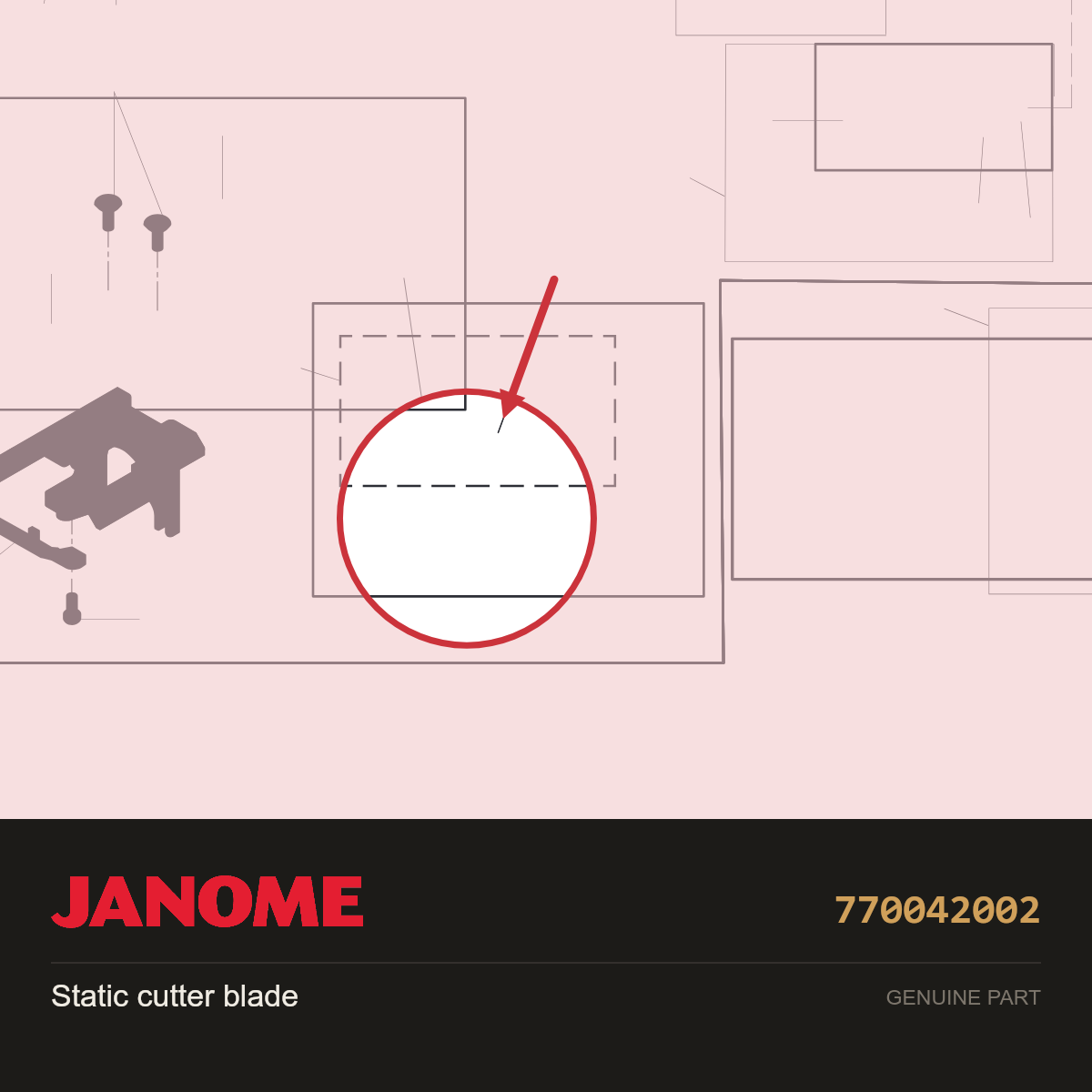 Static cutter blade, Janome #770042002 — shown on the Janome parts diagram