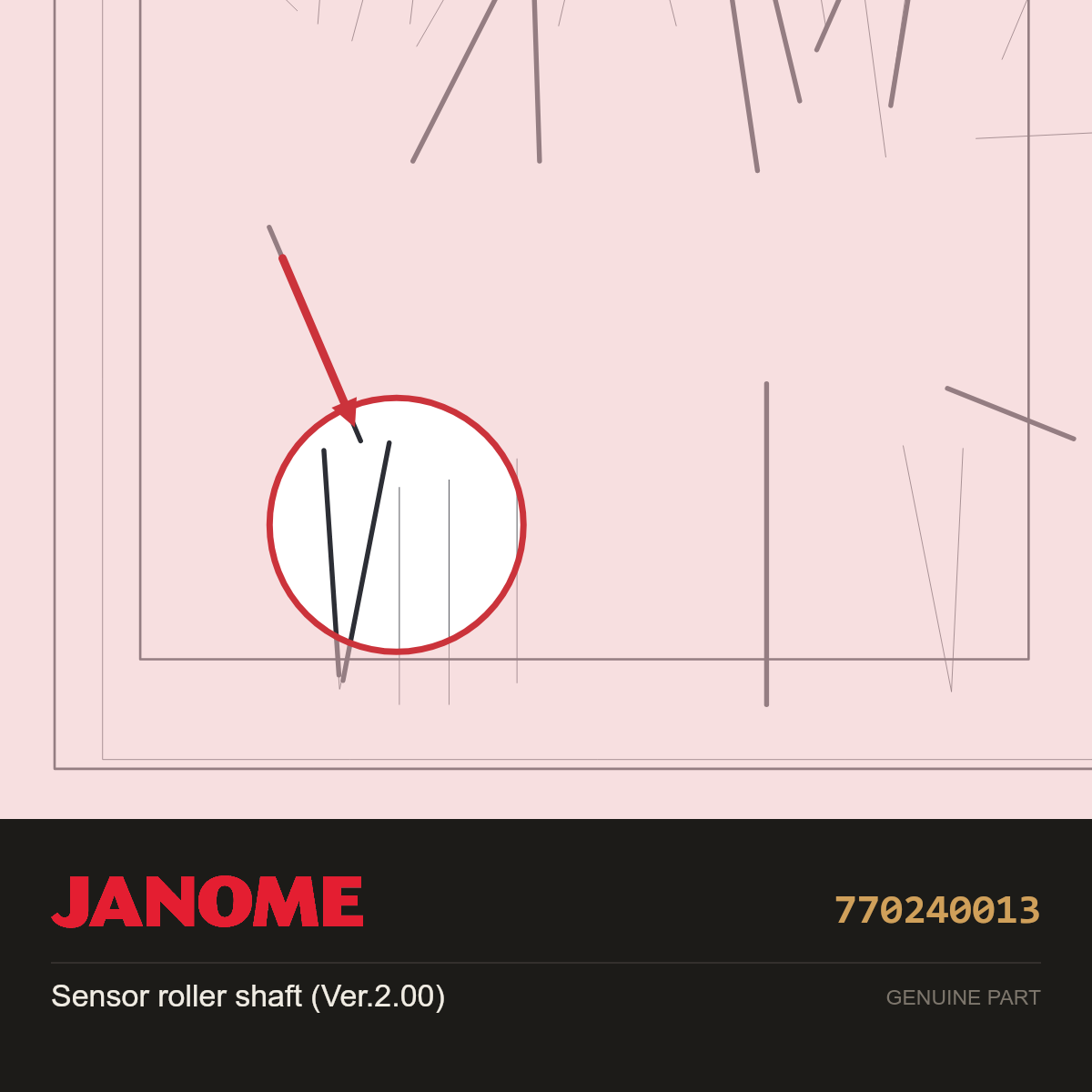 Sensor roller shaft, Janome #770240013 — shown on the Janome parts diagram