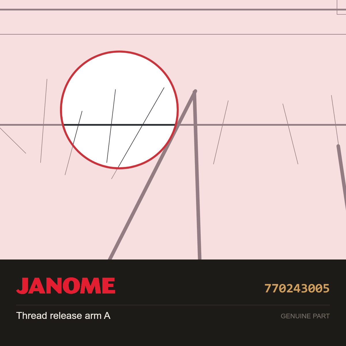 Thread Release Arm A, Janome #770243005 — shown on the Janome parts diagram